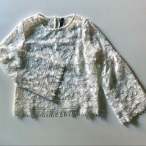 White Lace Blouse Top With Bell Sleeves